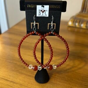 Handcrafted Carnelian & Crystal Hoop Earrings.